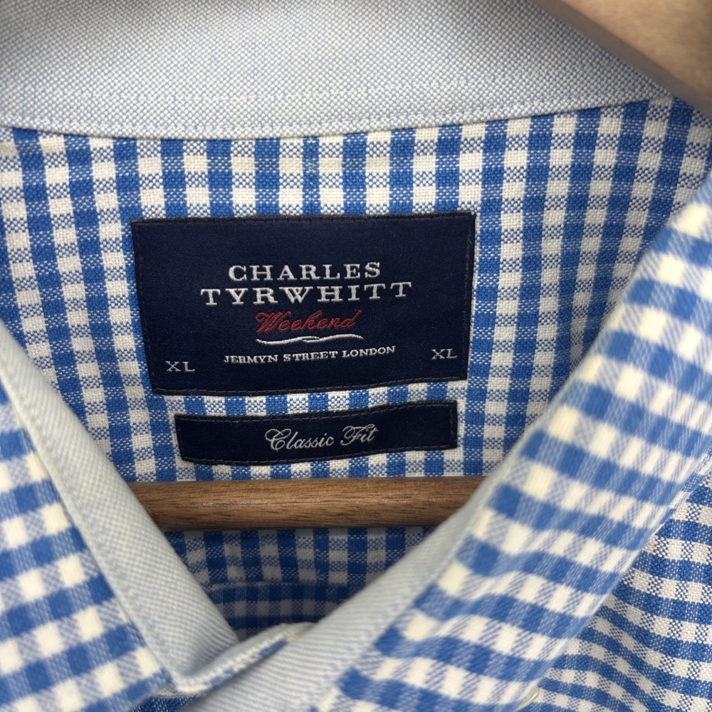 Charles Tyrwhitt Weekend Shirt Men's XL Blue White Check Classic Fit Non Iron - Picture 4 of 10